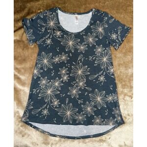 LulaRoe Top Women's Size XS Floral Pullover Short Sleeve Hi-low Green